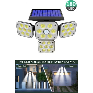 180LEDLI Solar 4 Başlıklı Bahçe Aydınlatma Duvar Lambası Güneş Enerjili Hareket Sensörlü