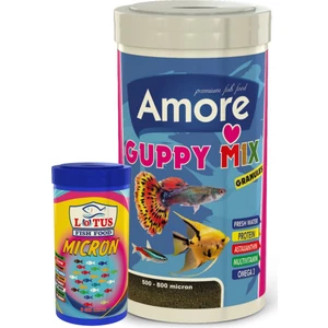 Guppy Mix Granules 1000ML + Lotus Micron 100ML Yavru Balık Yemi