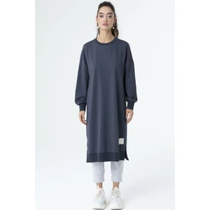 30645 Bisiklet Yaka 2 Iplik Uzun  Diz Altı Tunik French Navy