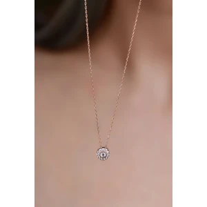 Papatya Silver 925 Ayar Gümüş Rose Kaplama Tek Taş Kolye