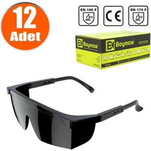 Baymax Iş Güvenlik Gözlüğü Kulak Ayarlı Kaynakçı Koruyucu Gözlük Siyah (12 Adet)