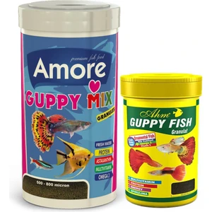 Guppy Mix Granules 250 ml + Ahm Guppy Fish Granulat 100 ml Tropikal Balık Yemi