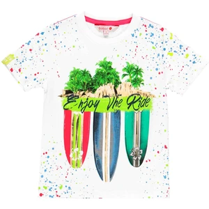 Erkek Çocuk Sörf Temalı Kısa Kollu Tişört Beyaz