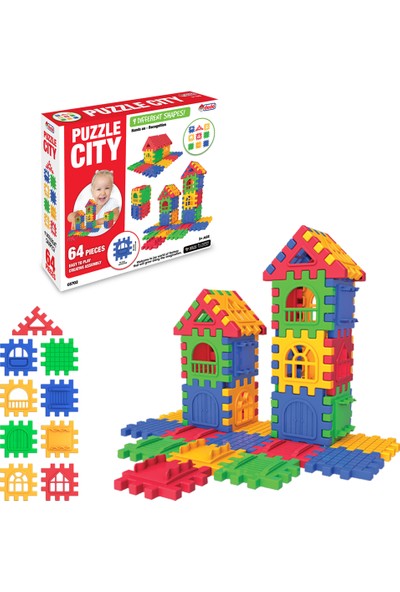 Dede Puzzle City 3D Yapı ve Tasarım Blokları 64 Parça