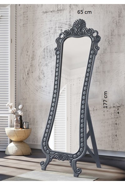 Hüma's Hümas Dekoratif Antrasit Oymalı Ayaklı Boy Aynası 177 x 65 cm