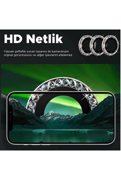 Arazon Apple iPhone 12 Pro Max Taşlı Kamera Lens Koruyucu Çerçeveli Koruyucu