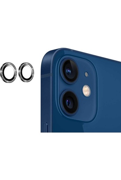 Arazon Apple iPhone 11/12/12 Mini Taşlı Kamera Lens Koruyucu Çerçeveli Koruyucu