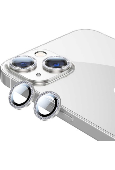 Arazon Apple iPhone 13/13 Mini Taşlı Kamera Lens Koruyucu Çerçeveli Koruyucu