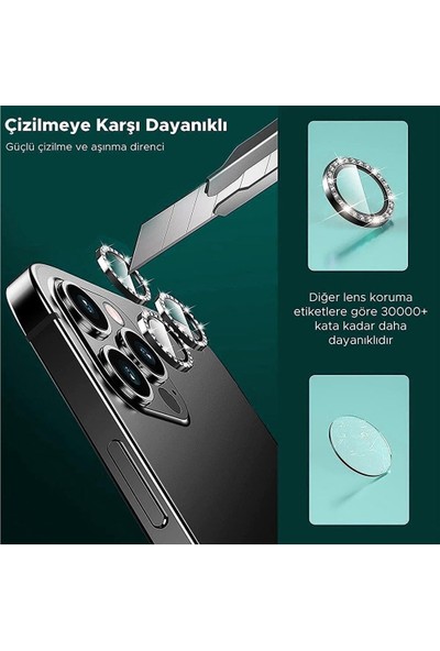 Arazon Apple iPhone 13/13 Mini Taşlı Kamera Lens Koruyucu Çerçeveli Koruyucu