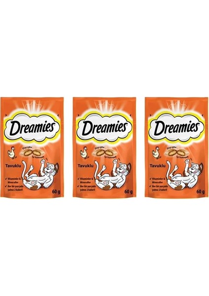 3 Adet Dreamies Tavuklu Kedi Ödülü 60 gr