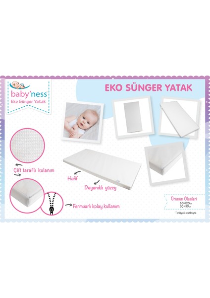 Baby'ness Babyness Bebek Eko Sünger Oyun Parkı Yatağı Beşik Döşek Yıkanabilir Yatak indirimleri