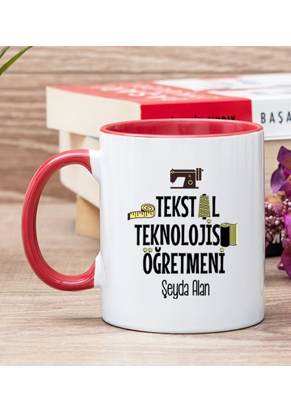 Kişiye Özel Tekstil Teknolojisi Öğretmeni Kırmızı Kupa Bardak
