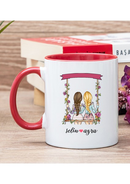 Kişiye Özel Best Friends Salıncak Tasarım Kırmızı Kupa Bardak