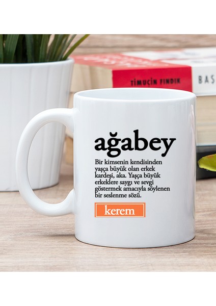 Kişiye Özel Ağabey Kelime Anlamı Beyaz Kupa Bardak