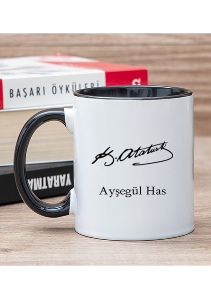 Kişiye Özel Atatürk Imzalı Siyah Kupa Bardak