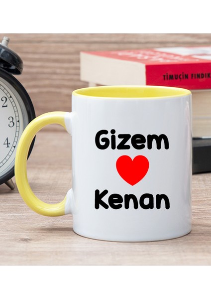 Kişiye Özel Sevgililere Özel Isim Yazılı Sarı Kupa Bardak