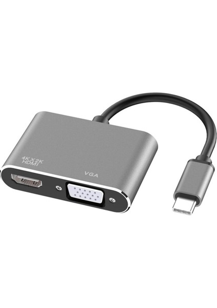 2in1 Type-C To Hdmı + VGA 4K Çevirici Adaptör