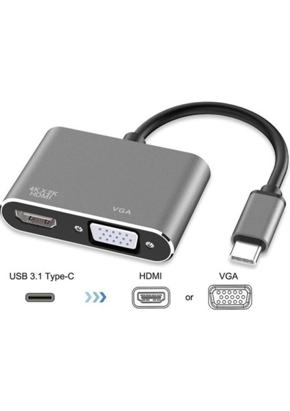 2in1 Type-C To Hdmı + VGA 4K Çevirici Adaptör