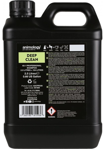 Deep Clean Shampoo Derin Temizleyici 40:1 Konsantre Köpek Şampuanı 2.5 Lt