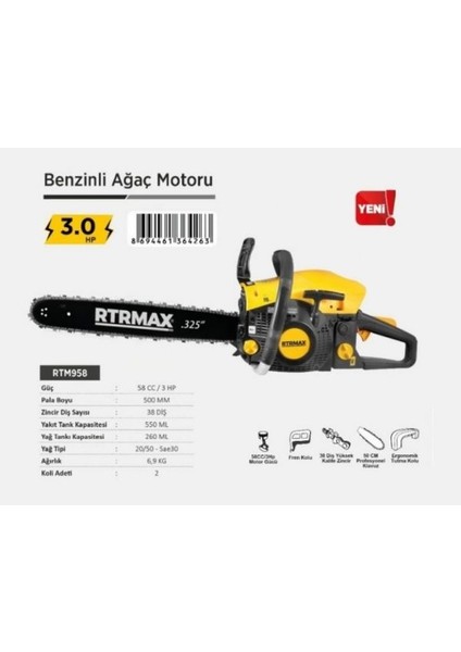 RTM958 Rtrmax Benzinli Ağaç Matoru 58CC