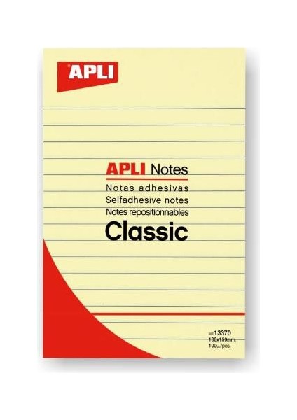 Apli 13370 Yapışkanlı Not Kağıdı Sarı Classic 100 Yp 100X150 Çizgili