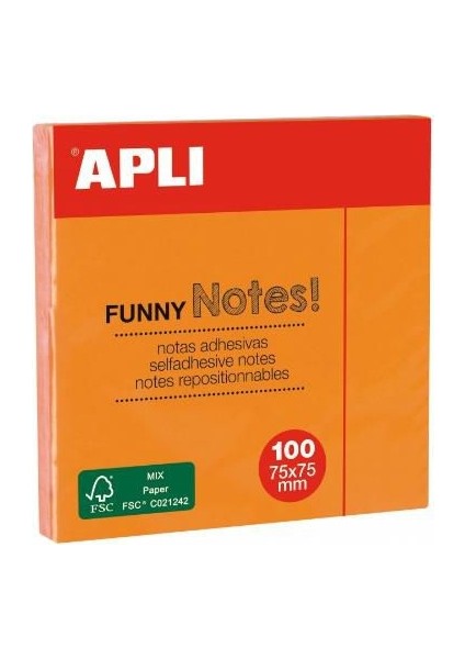 Apli 11900 Yapışkanlı Not Kağıdı Turuncu Funny 100 Yp 75X75