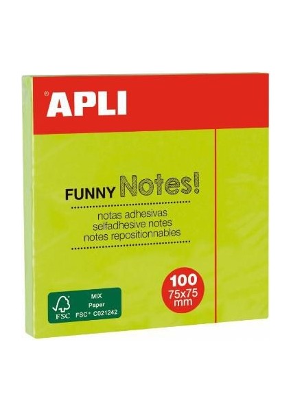 Apli 11899 Yapışkanlı Not Kağıdı Yeşil Funny 100 Yp 75X75