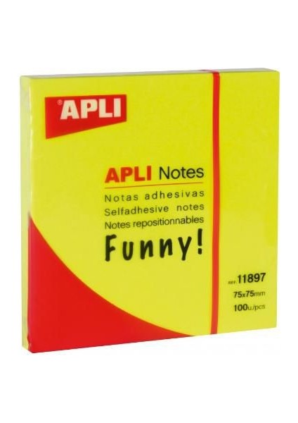 Apli 11897 Yapışkanlı Not Kağıdı Sarı Funny 100 Yp 75X75