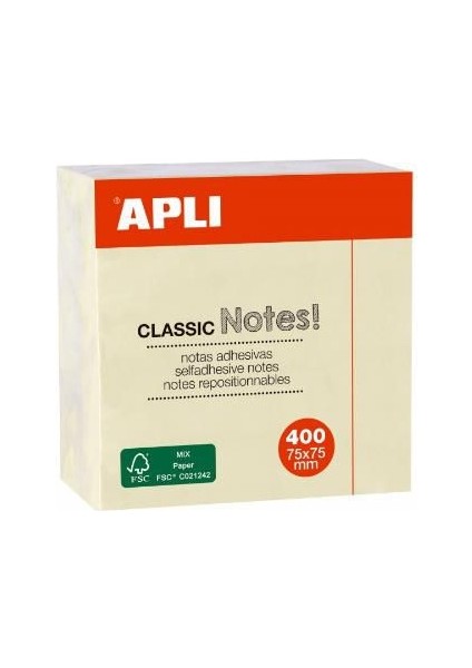 Apli 11597 Yapışkanlı Not Kağıdı Classic 400 Yp 75X75 Küp