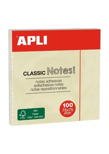 Apli 10975 Yapışkanlı Not Kağıdı Classic 100 Yp 75X75