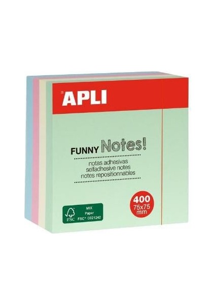 Apli 10972 Yapışkanlı Not Kağıdı 4`renk Funny 400 Yp 75X75 Pastel Küp