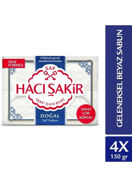 Hacı Şakir Doğal Saf Geleneksel Beyaz Sabun 4*150 Gr