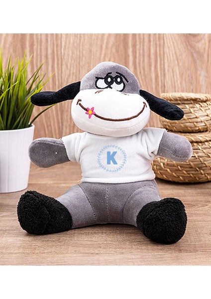 Kişiye Özel Mavi Renkli Baş Harf Tasarım Peluş Eşek