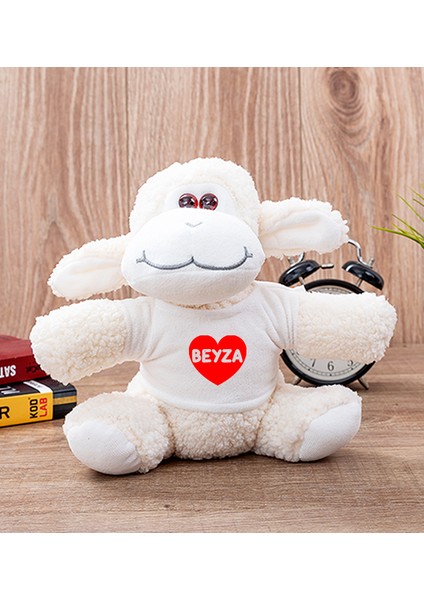 Kişiye Özel Isim Yazılı Kırmızı Kalpli Peluş Koyun