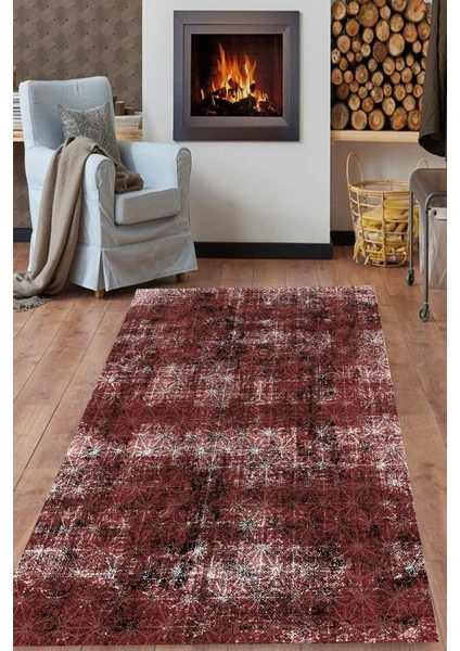 Woolly Halı Kristal Desenli Bordo Halı (Makinada Yıkanabilir Kaymaz Dot Taban) - WL1276