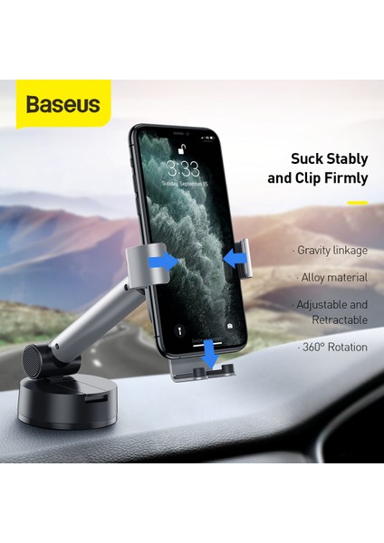 Gümüş Çelik Simplism Yerçekimi Düşüyor Cep Telefonu Tutucu Araba Vantuz Esnek Stand IPhone 13 Pro Max 12 Pro Max 11 Pro Max (Yurt Dışından)
