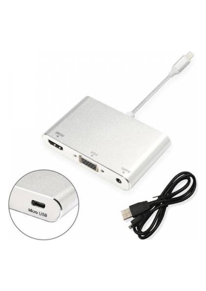 Polham Apple Iphone ve Ipad Için VGA Av Audio Kablosu, Apple VGA Av Audio Dönüştürücü Kablosu