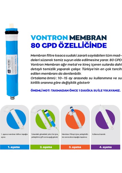Ihlas Aura Cebilon Su Arıtma Cihazı Membranı Vontron 80 Gpd fiyatları