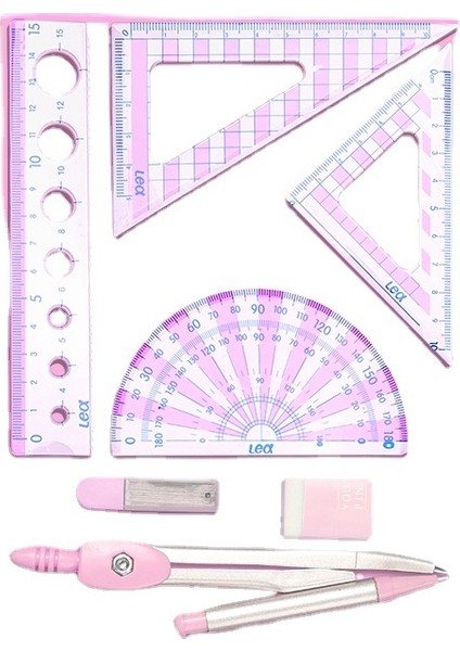 7'li Okul Için Geometrik Cetvel Çizim Seti - Pembe (Yurt Dışından)