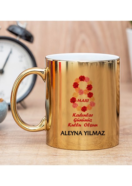 Kişiye Özel Kadınlar Günü Hediyesi Gold Kupa Bardak