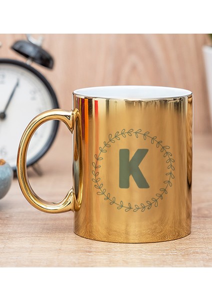 Kişiye Özel Mavi Renkli Baş Harf Tasarım Gold Kupa Bardak