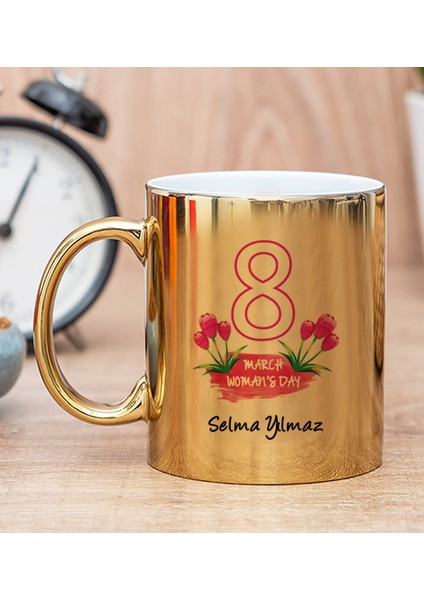 Kişiye Özel Kadınlar Günü Hediyesi Gold Kupa Bardak