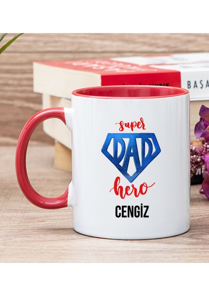 Kişiye Özel Super Dad Babaya Hediye Kırmızı Kupa Bardak