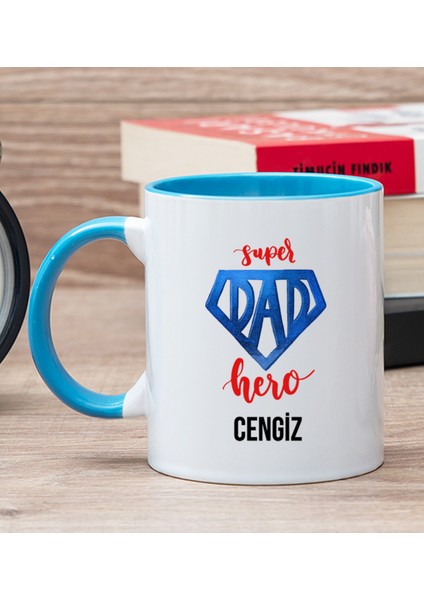 Kişiye Özel Super Dad Babaya Hediye Mavi Kupa Bardak