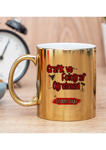 Kişiye Özel Grafik ve Fotoğraf Öğretmeni Gold Kupa Bardak