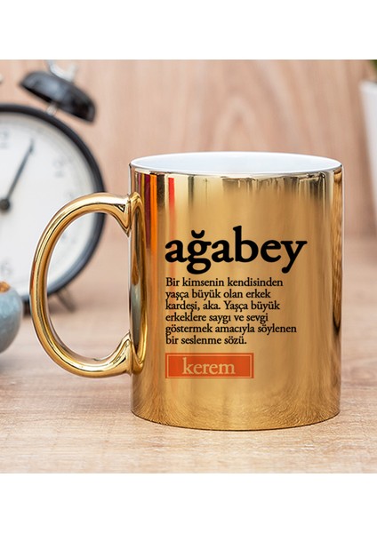 Kişiye Özel Ağabey Kelime Anlamı Gold Kupa Bardak