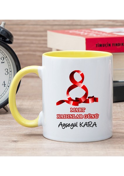 Kişiye Özel Kadınlar Günü Hediyesi Sarı Kupa Bardak