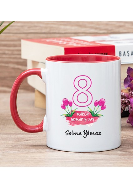 Kişiye Özel Kadınlar Günü Hediyesi Kırmızı Kupa Bardak