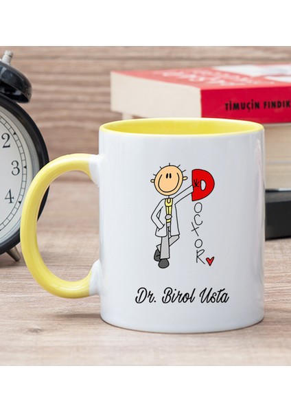 Kişiye Özel Doktor Karikatürü Sarı Kupa Bardak
