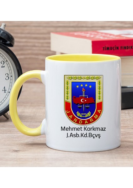 Kişiye Özel Jandarma Logolu Sarı Kupa Bardak